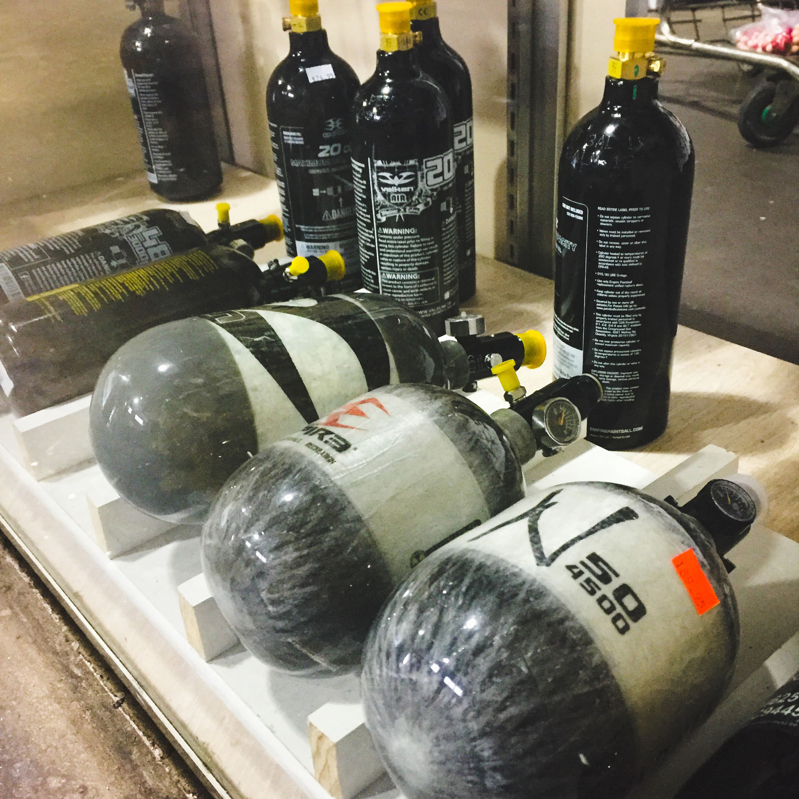 Compressed air and CO2 bottles