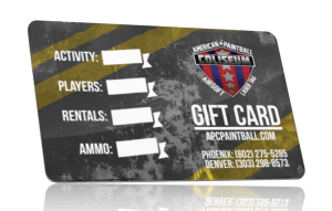 Paintball, airsoft, and laser tag gift cards online.