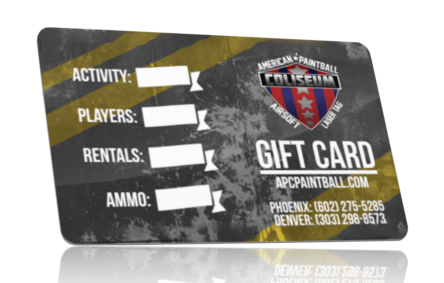 Paintball, airsoft, and laser tag gift cards online.