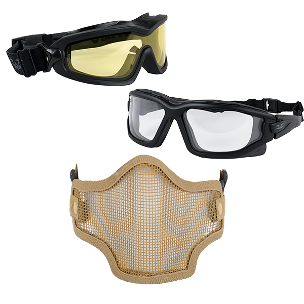 Airsoft goggles and metal mesh mask for face protection
